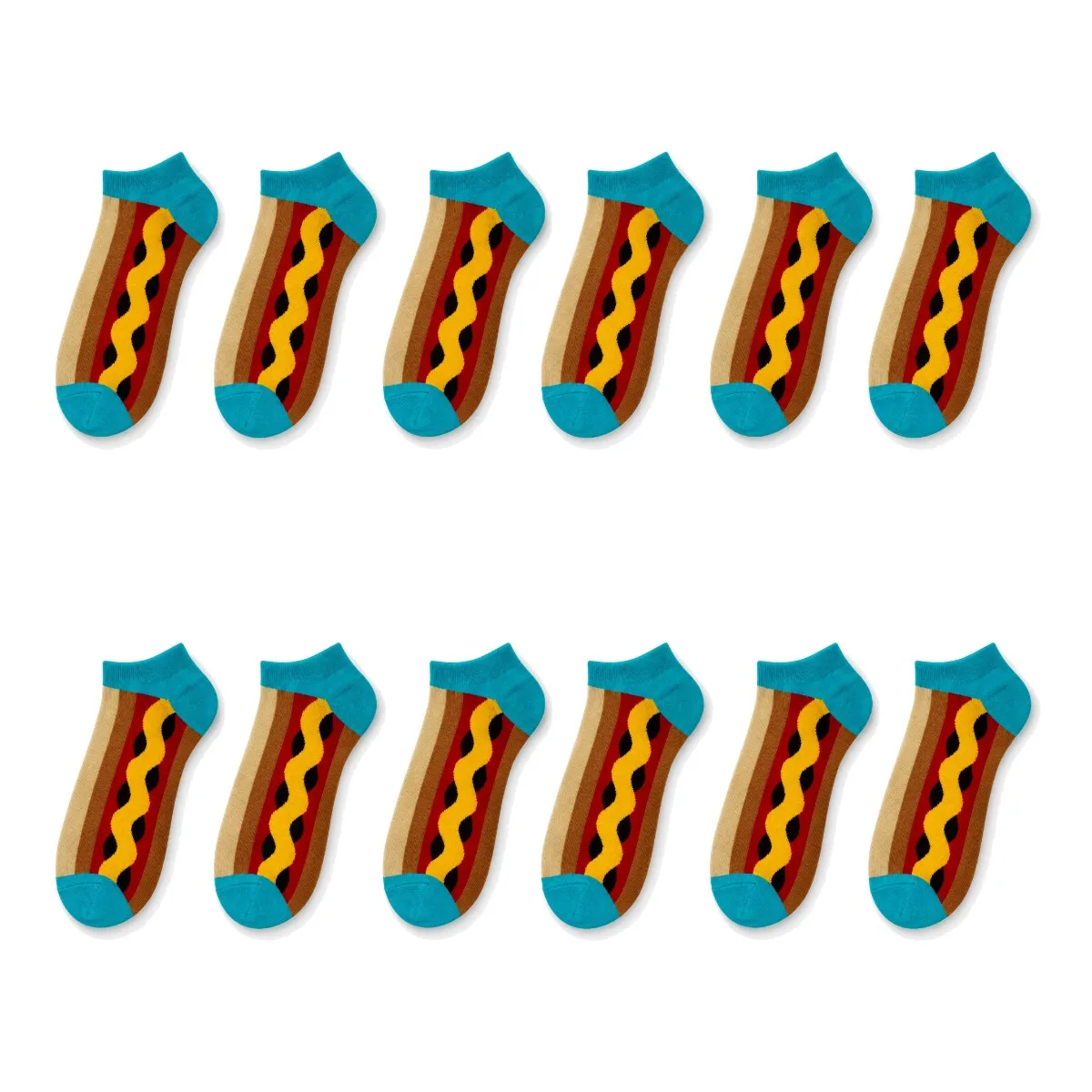 Hot Dog Desenli Patik 6'lı Çorap Seti | Renkli Eğlenceli Günlük Kısa Bilek Çorap Çoklu Paket Fırsatı - Kadın Çorap