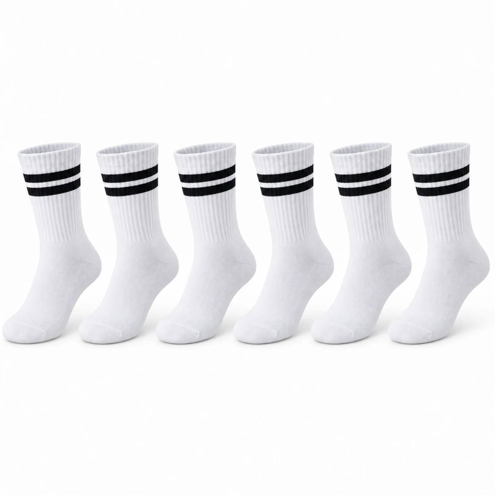 Unisex Beyaz Çorap Siyah Çizgili 6'lı Set Uzun Soket Günlük Spor Kolej Stil Rahat Kadın Erkek Çorabı - Unisex Çorap