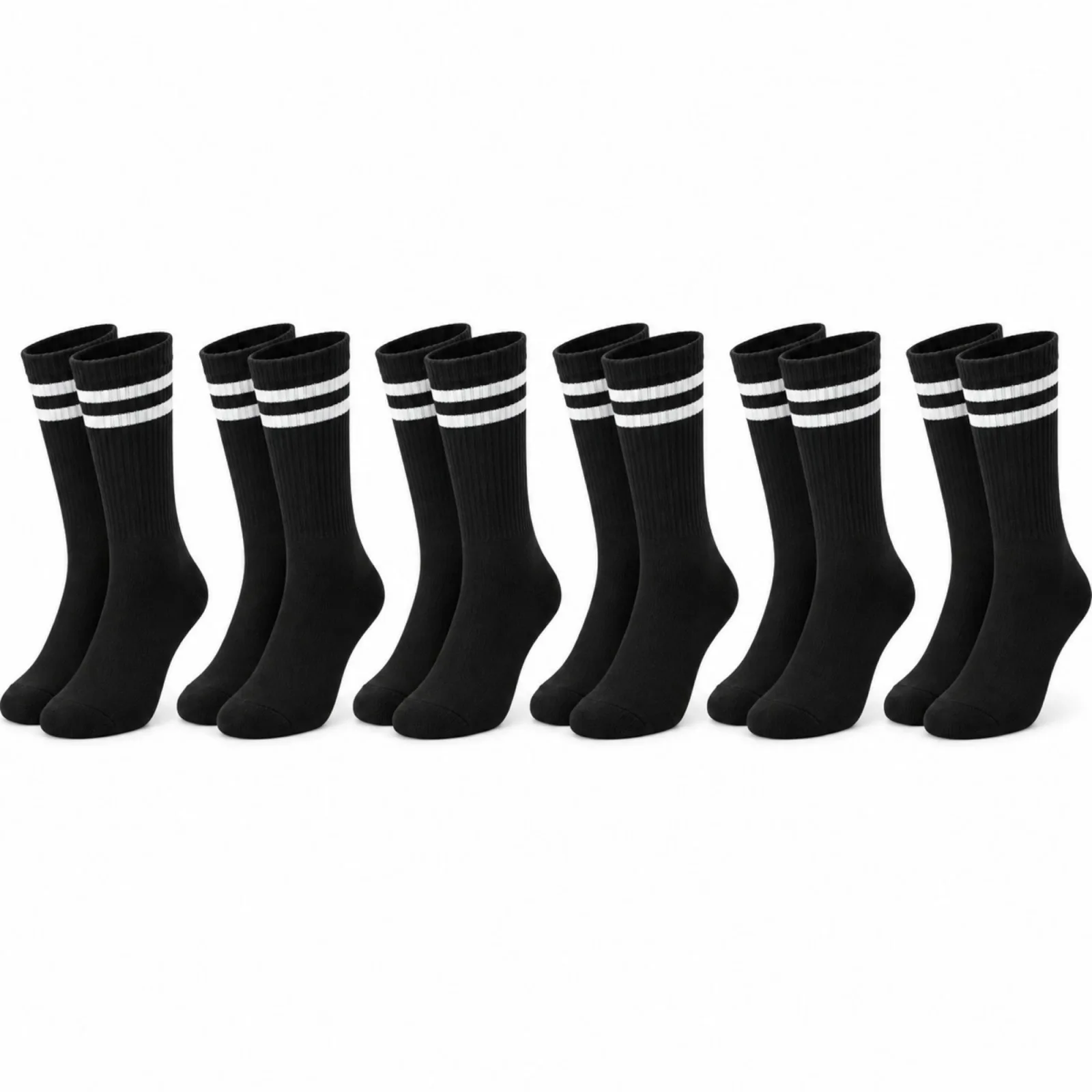 Unisex Siyah Çorap Beyaz Çizgili 6'lı Set Uzun Soket Günlük Spor Kolej Stil Rahat Şık Tasarım Modeli - Unisex Çorap
