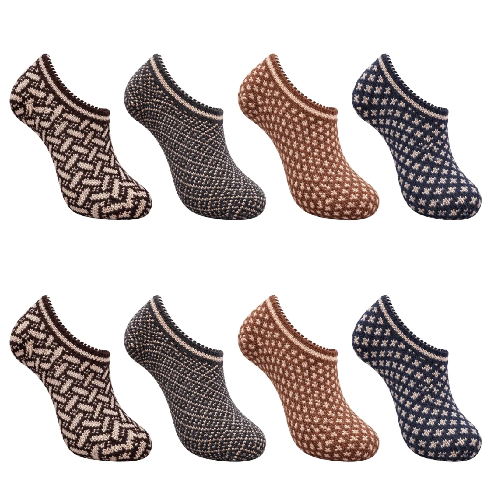 Erkek Ev Patiği 8'li Set | Geometrik Desenli Örgü Görünümlü Kısa Patik Çorap Karışık Renkli Paketler