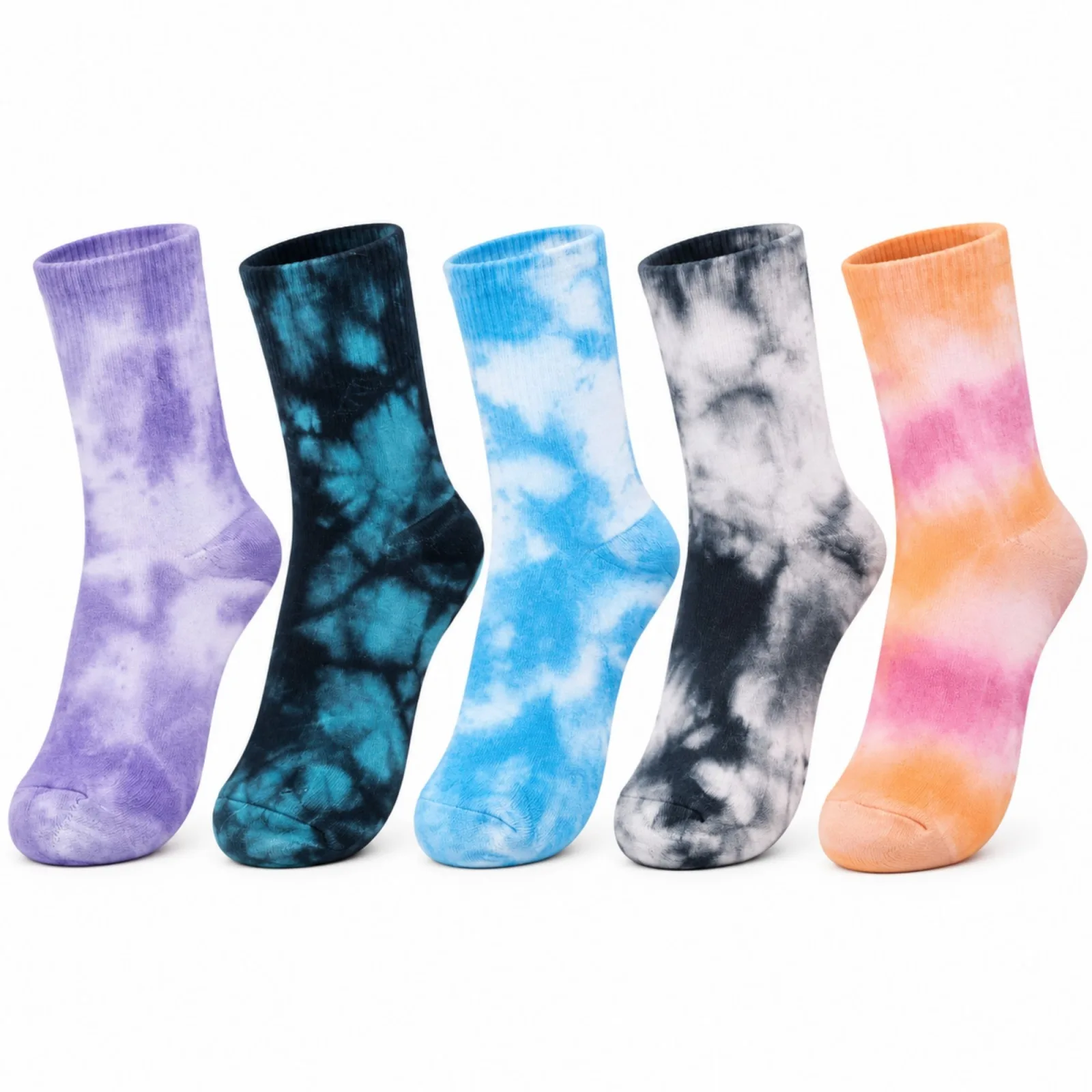 Unisex Batik Desenli Soket Çorap 5'li Set | Renkli Tie Dye Günlük Spor Sneaker Çorabı Modern Stiliyle