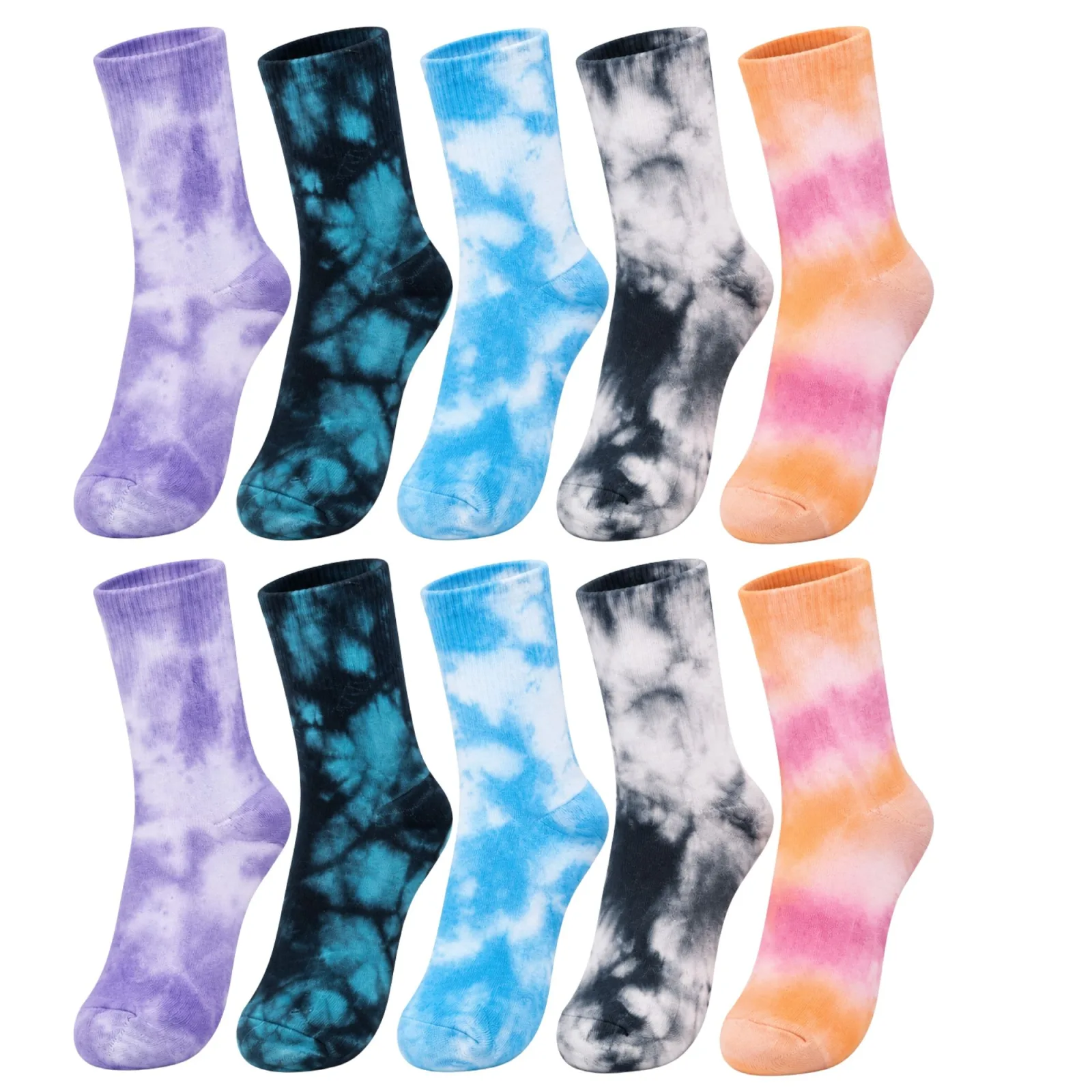 Unisex Batik Desenli Soket Çorap 10'lu Set | Renkli Tie Dye Günlük Spor Sneaker Çorabı Modern Stili!